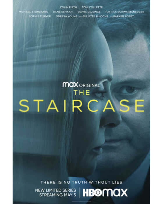 The Staircase key art featuring Toni Collette and Colin Firth