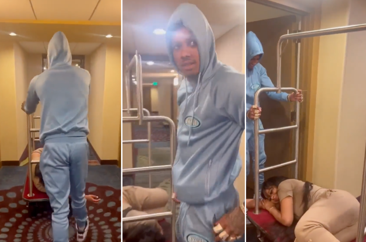 Social Media Reacts To Blueface Transporting His Lady Chrisean Rock To Their Hotel Room On A Luggage Rack