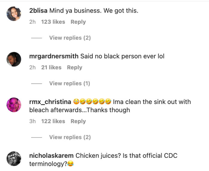 CDC responses to not washing chicken