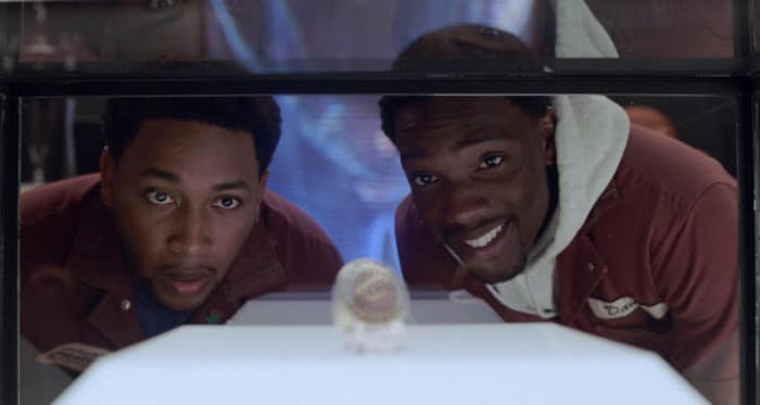JACOB LATIMORE as Kevin and TOSIN COLE as Damon in New Line Cinema’s _HOUSE PARTY