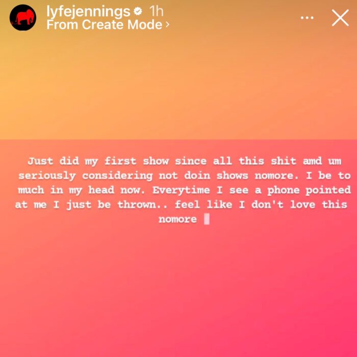 Lyfe Jenning Instagram Story