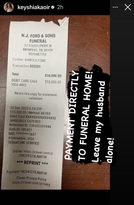 Keyshia Ka'oir posts receipts proving Gucci Mane paid for Big Scarr's funeral