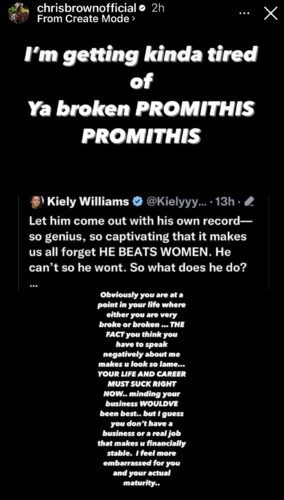 Chris Brown responds to Kiely Williams