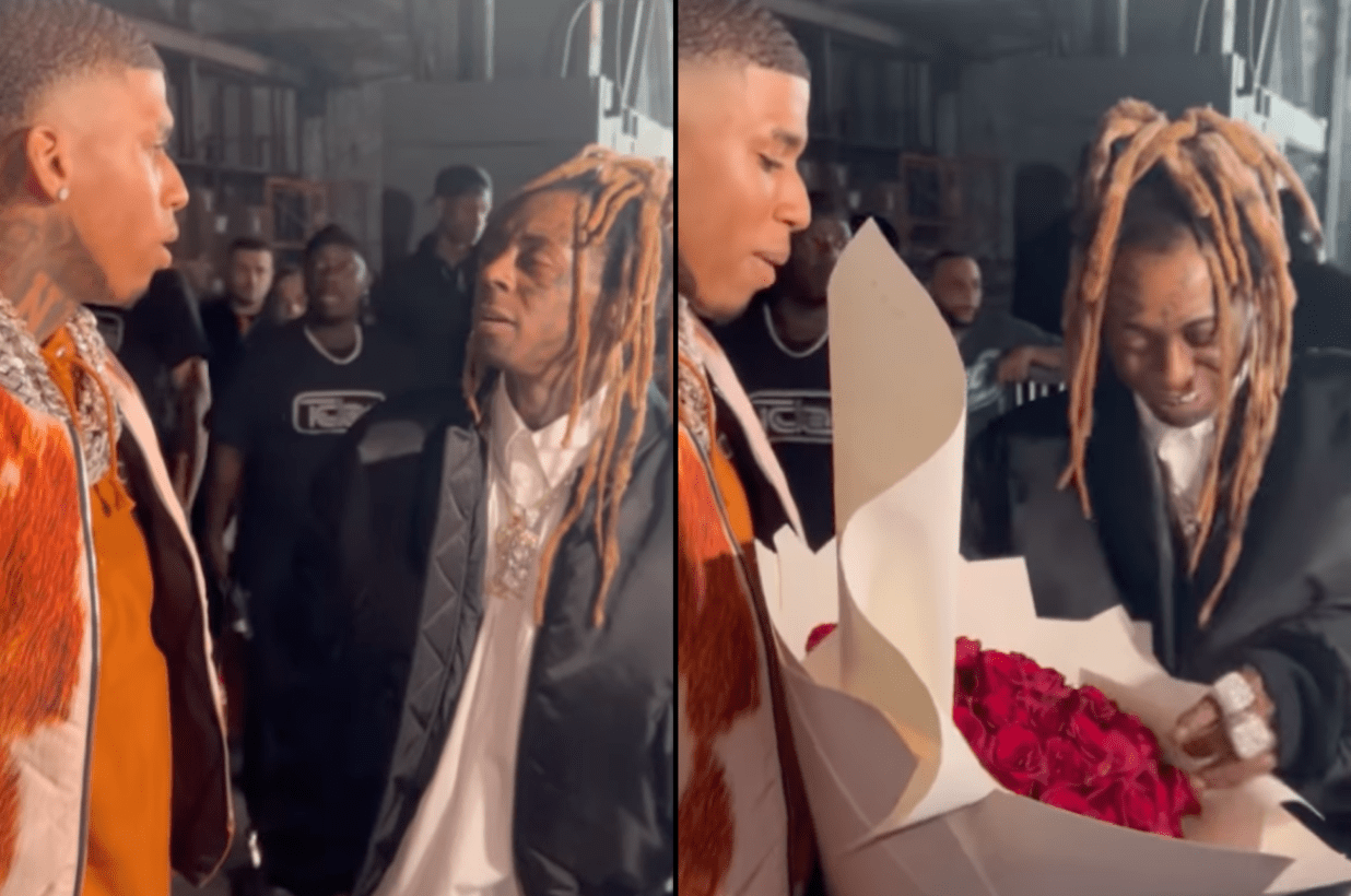 Rapper NLE Choppa Gifts Lil Wayne Flowers & A Note Of Appreciate At Video Shoot