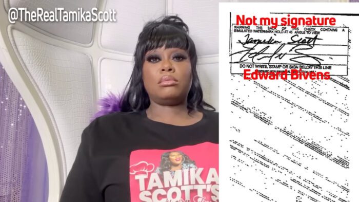 Tamika Scott - Cashed check with Rocky Bivens name