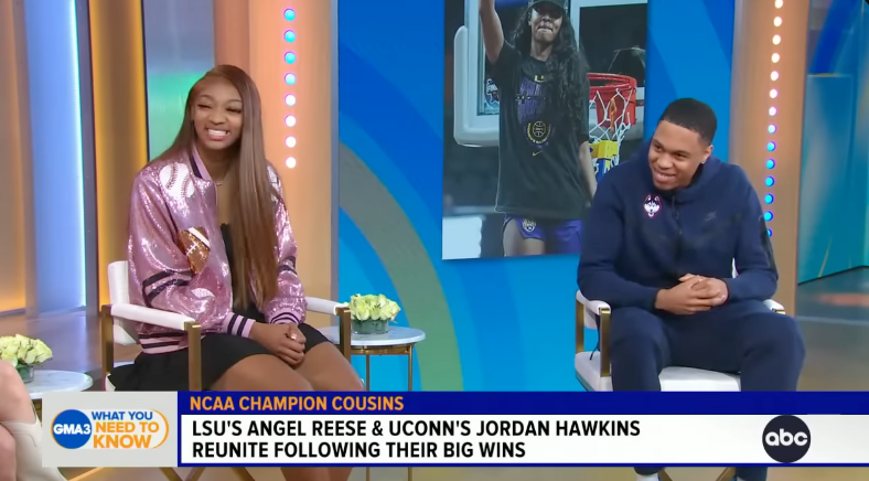 NCAA Basketball Champion Cousins Angel Reese & Jordan Hawkins Reunite During 'GMA' Interview