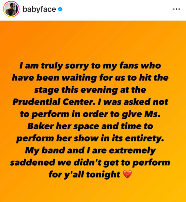 Babyface apology Anita Baker concert Prudential Center Newark New Jersey