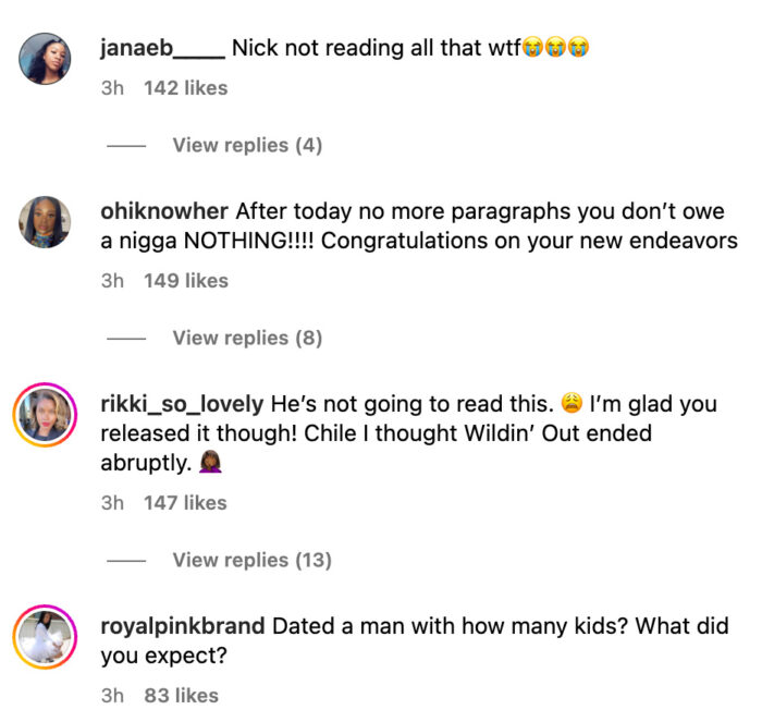 Jessica White comments on Nick Cannon post