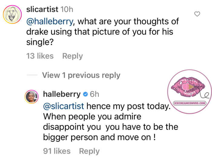 Halle Berry Instagram comment about Drake