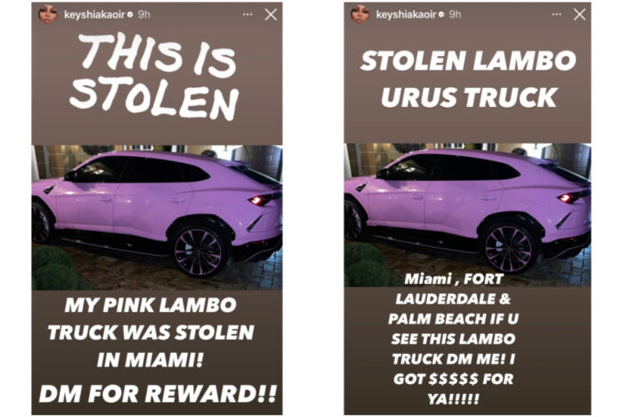 Keyshia Ka'oir pink Lambo stolen in Miami