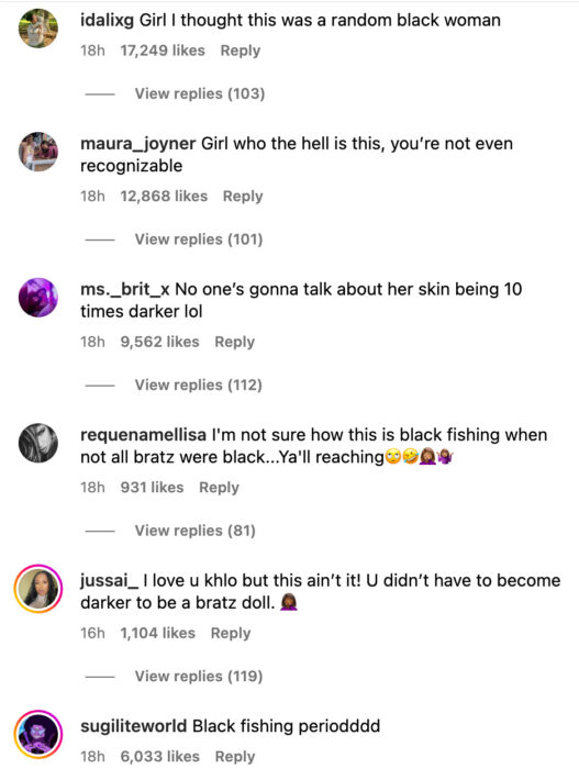 Khloe Kardashian Bratz Instagram comments
