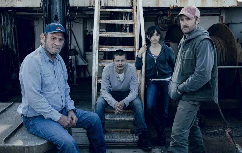 Tommy Lee Jones as Ray, Toby Wallace as Charlie, Jenna Ortega as Mabel and Ben Foster as Tom in Finestkind