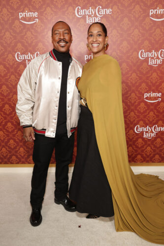Eddie Murphy, left, and Tracee Ellis Ross attend Amazon Studios Candy Cane Lane World Premiere