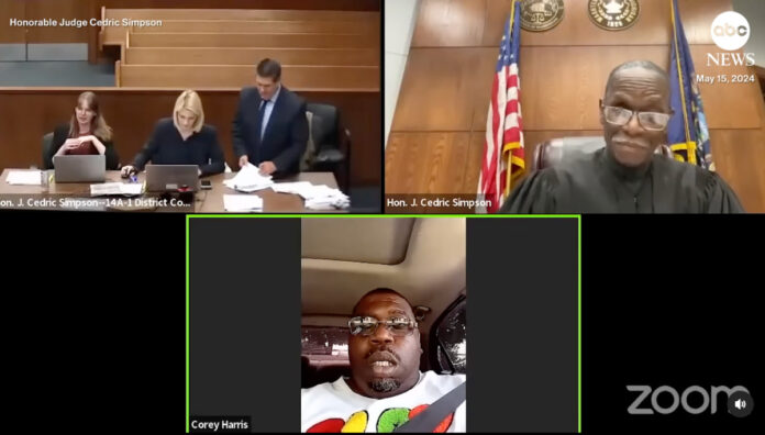 corey harris jailed suspended license zoom court while driving