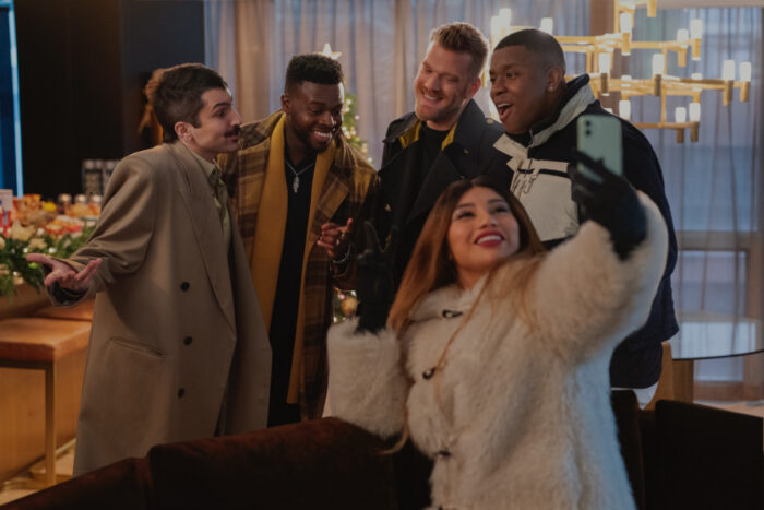 Mitch Grassi as Mitch, Kevin Olusola as Kevin, Scott Hoying as Scott, Matt Sallee as Matt and Kirstin Maldonado as Kirstin of Pentatonix