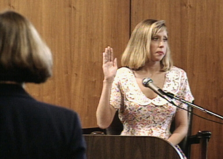 Tracyraquel Burns taking the stand at the trial of her father Jan Barry Sandlin