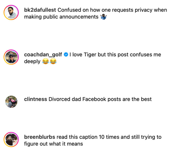 Tiger Woods Instagram Comments