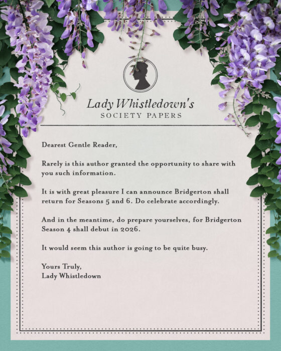 Lady Whistledown announces "Bridgerton" Season 5 and 6 on Netflix