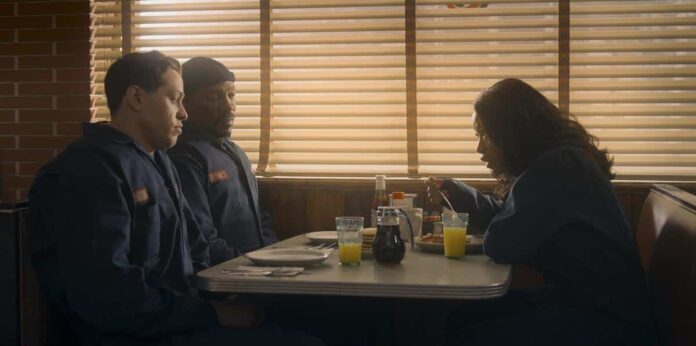 Eddie Murphy, Pete Davidson, and Keke Palmer in a tense moment from The Pickup