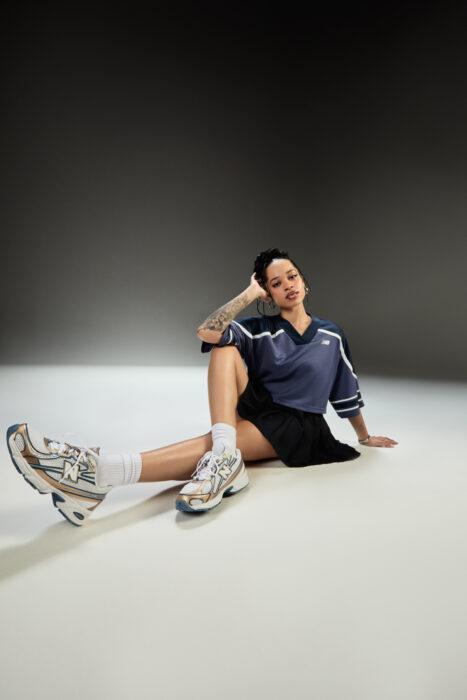 Ella Mai poses in New Balance sneakers for Foot Locker’s Stay in Rotation Spring/Summer ’25 campaign