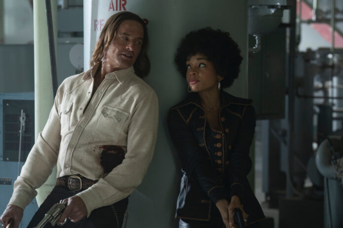 Josh Holloway and Rachel Hilson in the Max original series Duster, premiering May 2025.