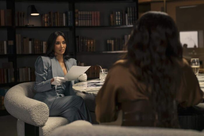 Kim Kardashian in character for Hulu’s upcoming series “All’s Fair.”
