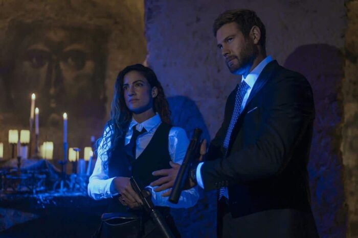 Eliza Perash (Rona-Lee Shimon) and Raife Haistings (Tom Hopper) in The Terminal List: Dark Wolf