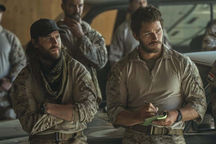 Taylor Kitsch as Ben Edwards and Chris Pratt as James Reece in The Terminal List: Dark Wolf
