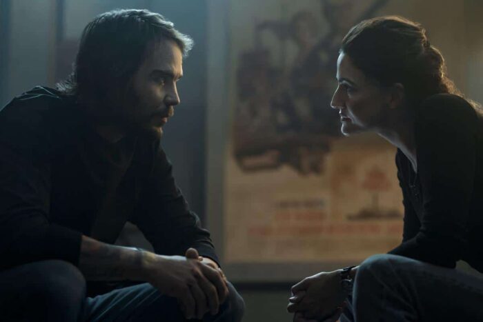 Taylor Kitsch as Ben Edwards and Rona-Lee Shimon as Eliza Perash in The Terminal List: Dark Wolf