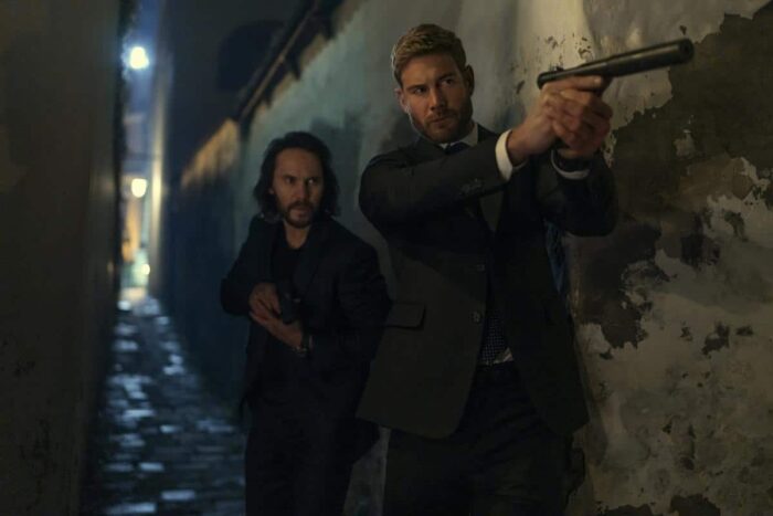 Taylor Kitsch as Ben Edwards and Tom Hopper as Raife Haistings in The Terminal List: Dark Wolf