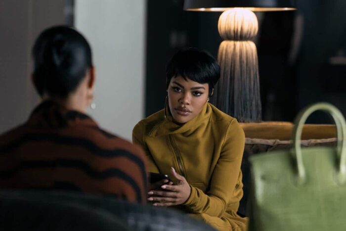 Teyana Taylor brings bold energy to her role in Hulu’s “All’s Fair.”