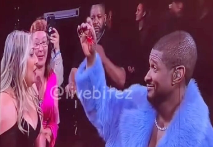 Usher attempts to feed cherries to a fan during his concert