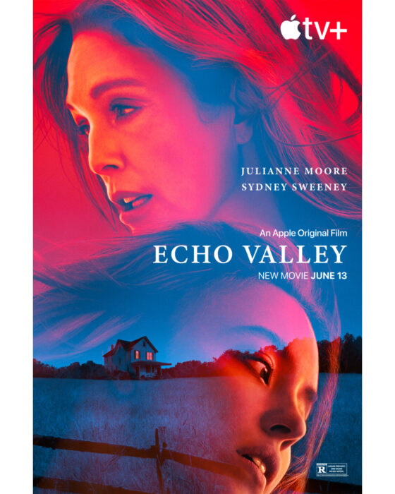 Official key art for Echo Valley featuring Julianne Moore and Sydney Sweeney, premiering June 13, 2025 on Apple TV+.