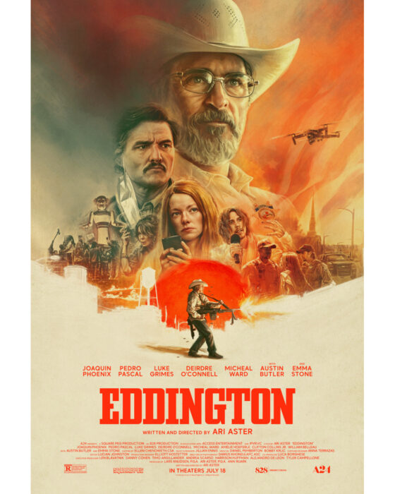 Official movie poster for Ari Aster's Eddington in theaters July 18.