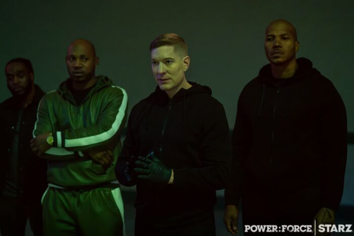 Joseph Sikora, Kris D. Lofton, and Isaac Keys in a dramatic scene from Power Book IV: Force Season 3.
