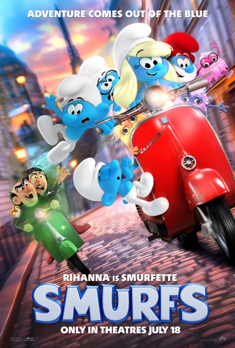 The official poster for the Smurfs movie 2025