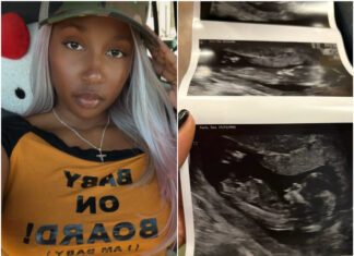 Baby Tate Reveals Pregnancy With Joyful Post & Transparent Clapbacks Baby Tate smiling and holding ultrasound photos in her pregnancy reveal post.