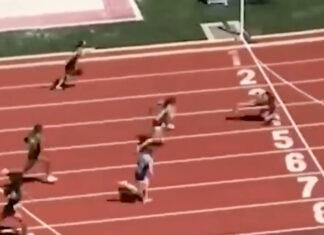 Brooklyn Anderson Somersaults To First Place At Oregon Track Championships Brooklyn Anderson somersaulting over the finish line to win at the OSAA State Track and Field Championships in Eugene, Oregon
