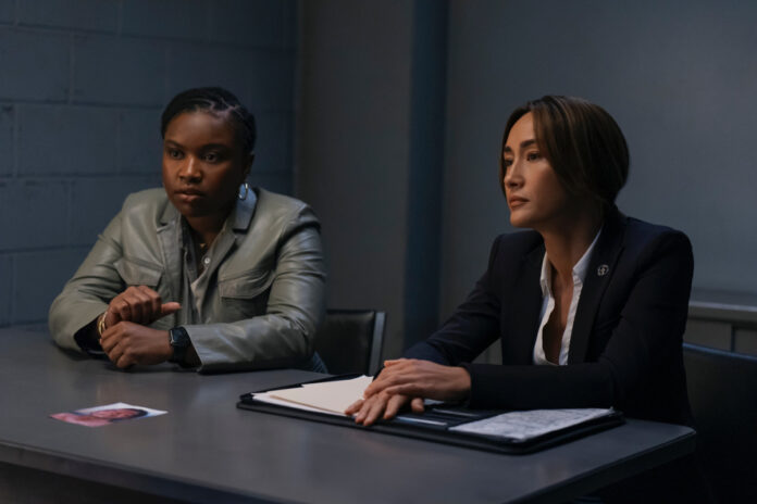 Courtney Taylor as Zamira Parker and Maggie Q as Renée Ballard in the crime drama "BALLARD"
