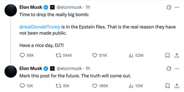 Elon Musk tweets about Donald Trump and Epstein files