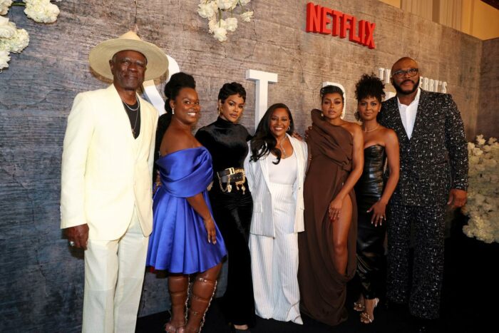 Glynn Turman, Shalèt Monique, Teyana Taylor, Sherri Shepherd, Taraji P. Henson, Ashley Versher, and Tyler Perry attend Netflix's STRAW screening at the Paris Theater in NYC on June 3, 2025.