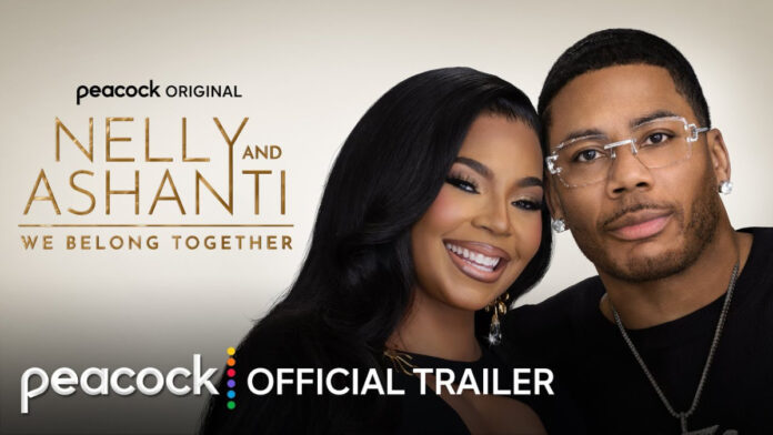 Nelly and Ashanti pose together promoting their reality series We Belong Together on Peacock.