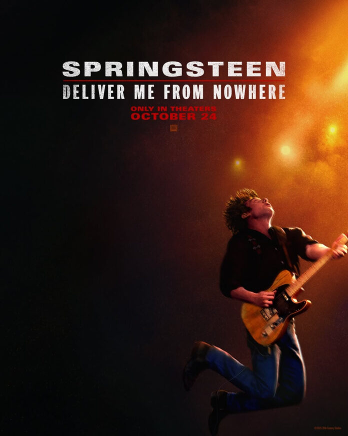 Jeremy Allen White as Bruce Springsteen in Springsteen: Deliver Me From Nowhere key art for the 20th Century Studios film.