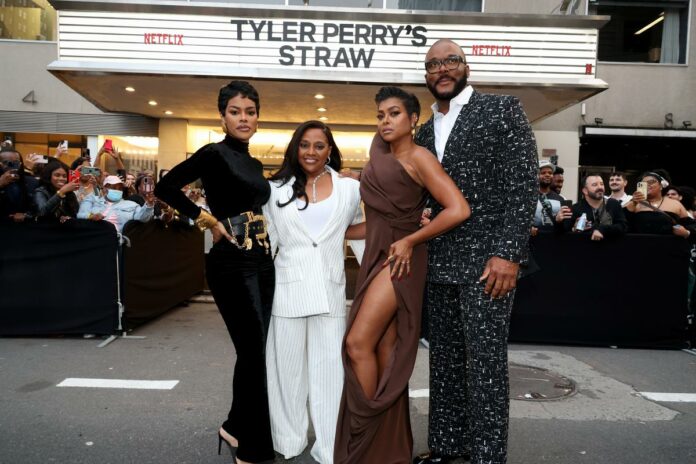 Teyana Taylor, Sherri Shepherd, Taraji P. Henson, and Tyler Perry attend Netflix's STRAW special screening at the Paris Theater in New York City on June 3, 2025.