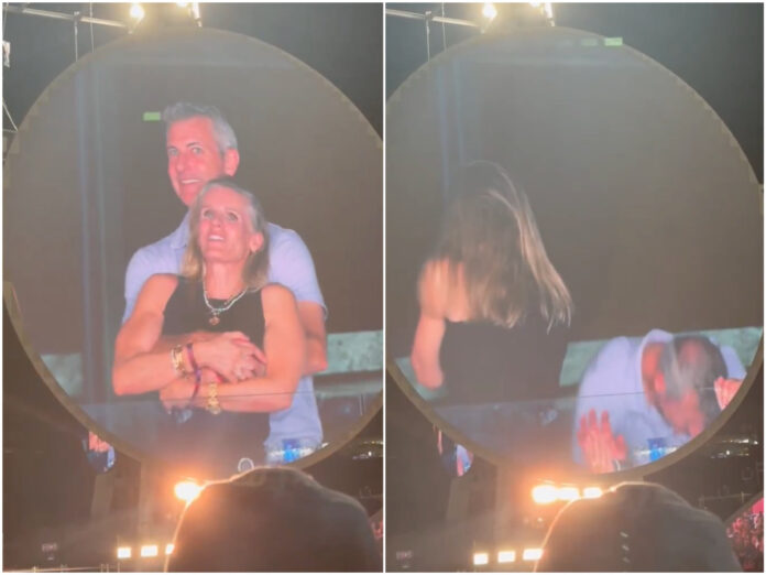 Andy Byron embraces Kristin Cabot on the jumbotron during a Coldplay concert, sparking viral scandal and affair speculation