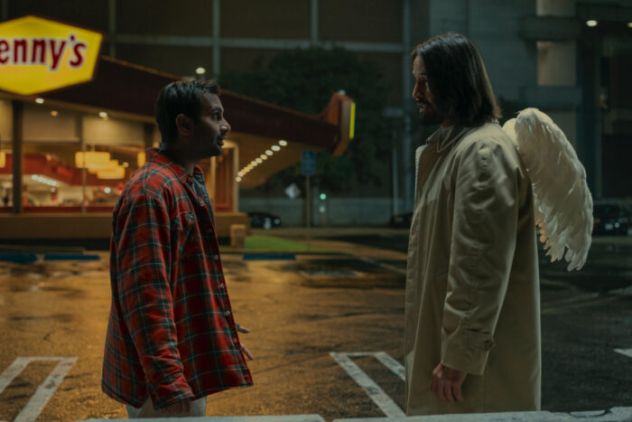 Aziz Ansari as Arj and Keanu Reeves as Gabriel in Good Fortune.