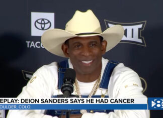 Deion Sanders Reveals Bladder Cancer Battle, Says He’s Now ‘Cured’ And Ready To Coach Colorado Deion Sanders at Colorado press conference after bladder cancer recovery
