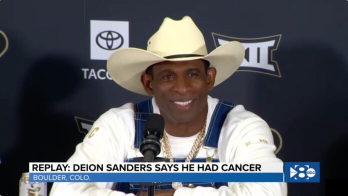 Deion Sanders at Colorado press conference after bladder cancer recovery