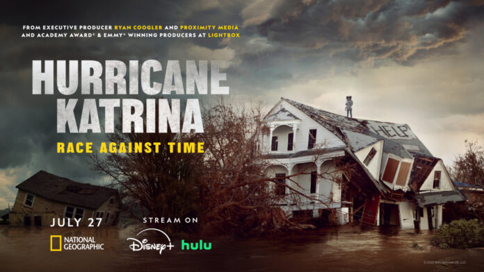 Key art from “Hurricane Katrina: Race Against Time” showing floodwaters in New Orleans
