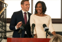 Tyler Perry’s ‘Miss Governor’ Part 2: Terri J. Vaughn Returns To Netflix August 14 Kevin Thoms as Jed Bonds and Terri J. Vaughn as Antoinette Dunkerson in Episode 110 of Miss Governor